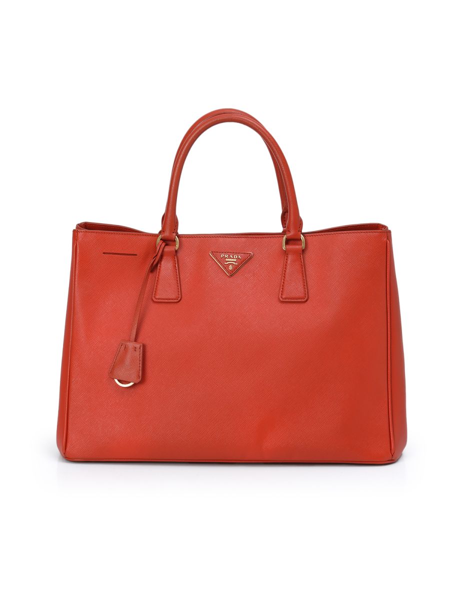 Prada Saffiano Orange Leather Open Tote Bag Medium