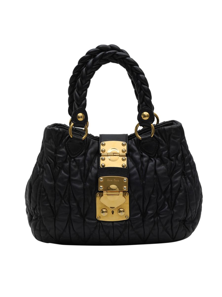 Black Matelasse Lux Leather Bauletto Handbag