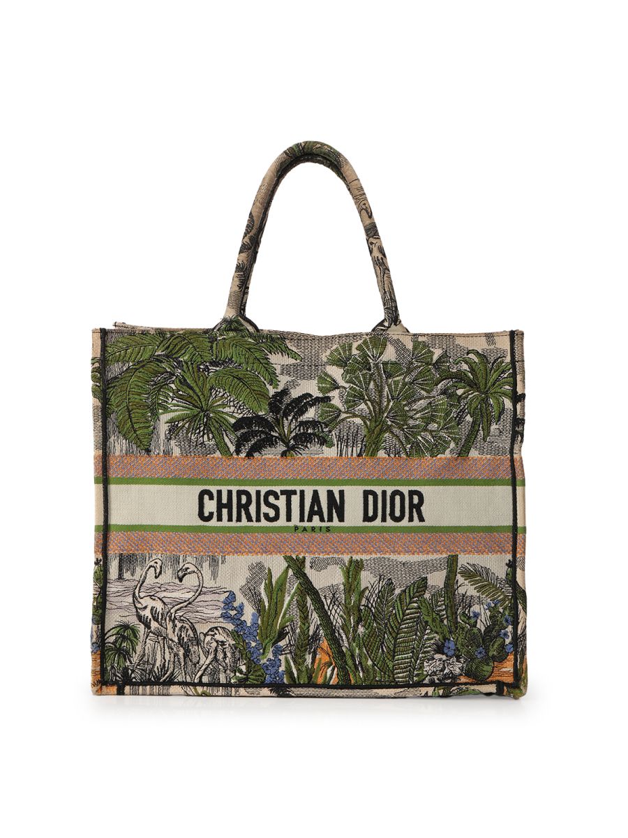 Christian Dior Toile de Jouy Tropicalia Leaf Green Multicolor large book tote