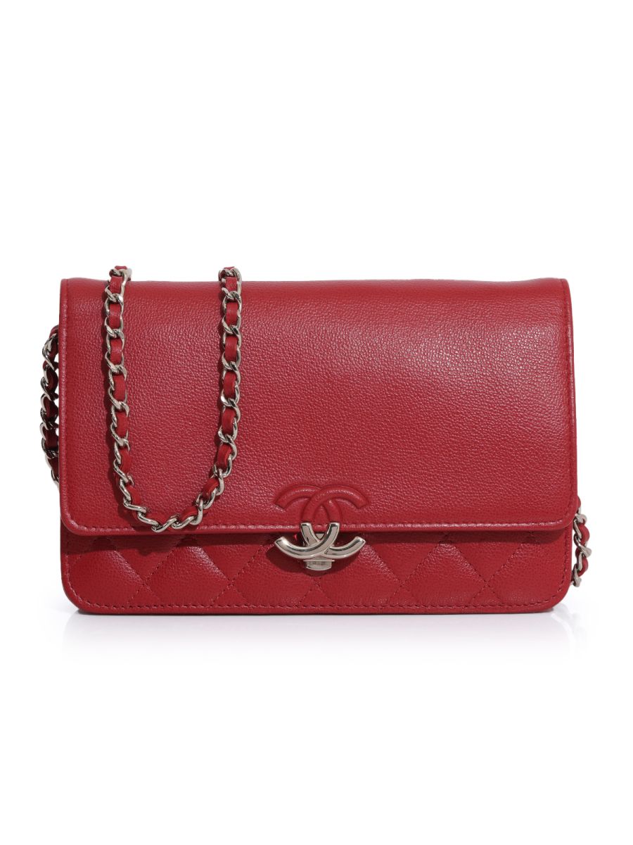 Chanel Red Quilted Wallet On Chain Small