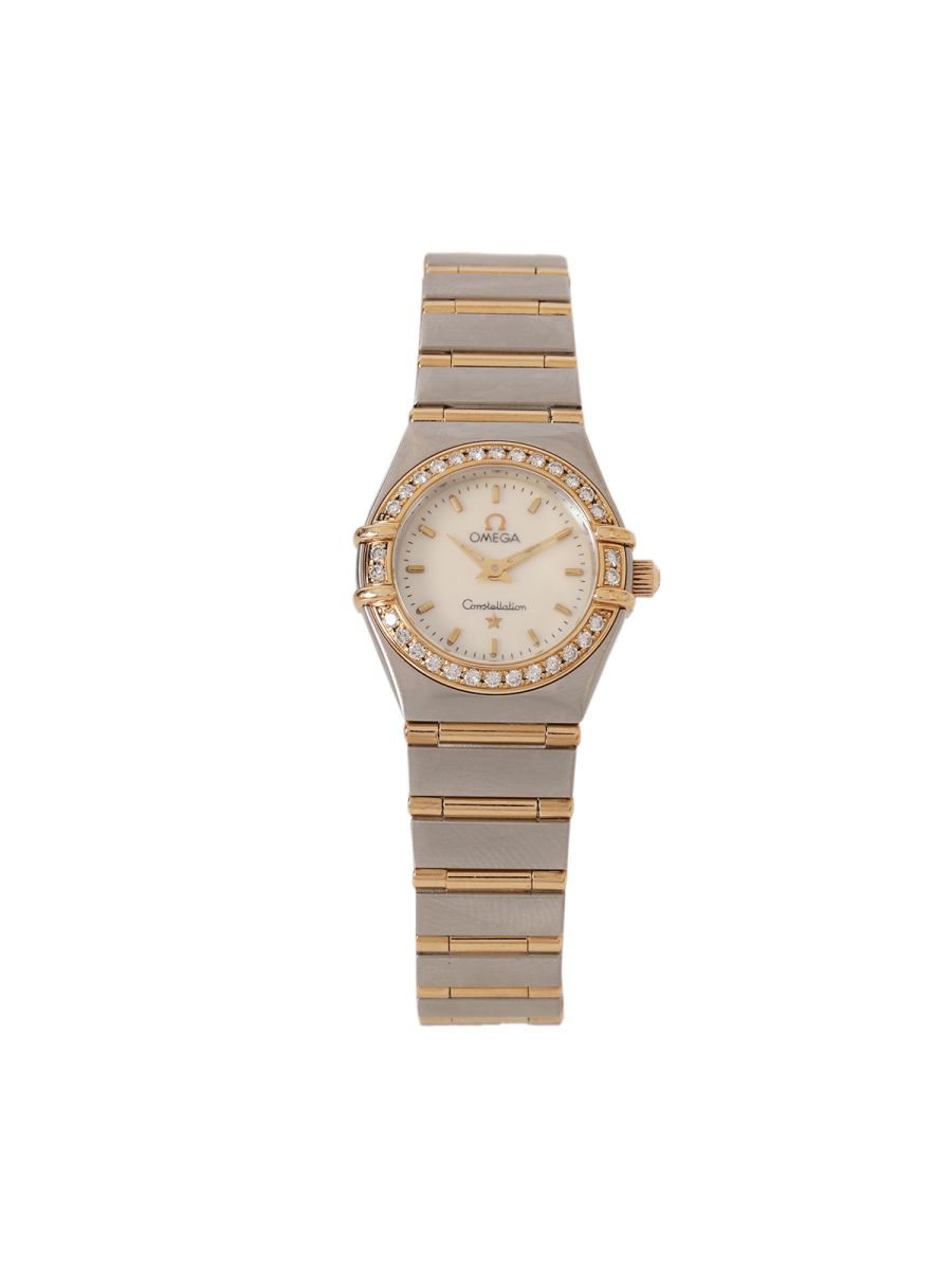 Omega Full Bar MOP Diamond Gold Watch 24mm