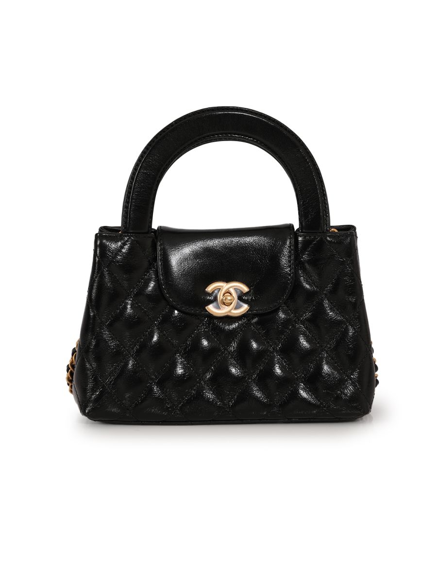 Chanel Kelly Shopping Bag Shiny Aged Mini Calfskin Black Mini