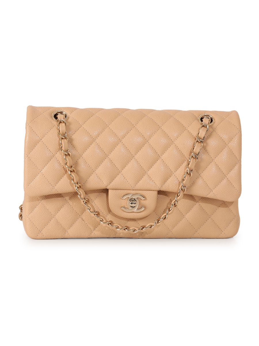Chanel Classic Flap Bag Caviar Medium Beige Shoulder Bag