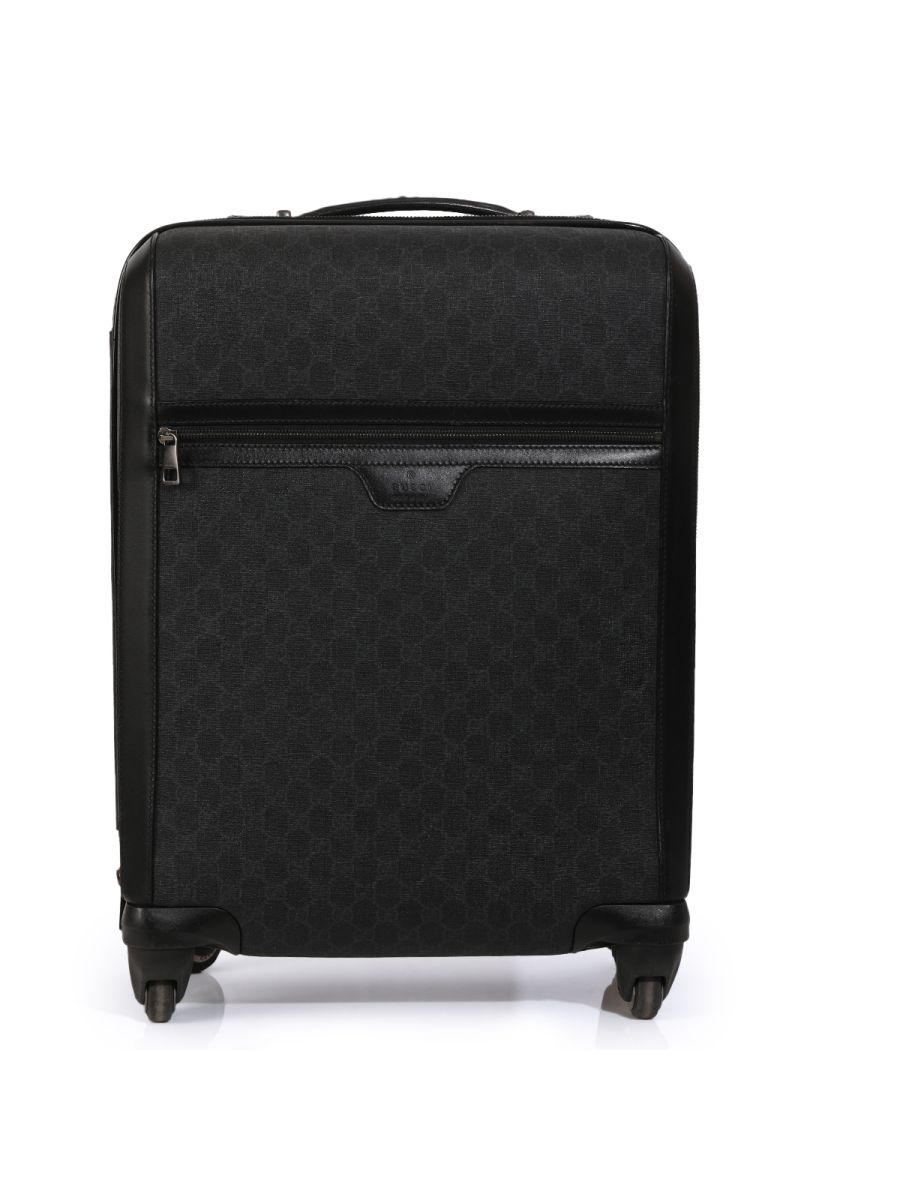 Gucci GG Supreme Monogram Four Wheel Carry On Suitcase Black Large
