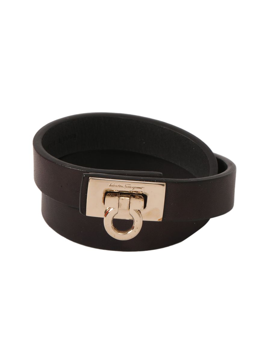 Salvatore Ferragamo Black Resin Bracelet Bangle with Chrome Logo in Box |  Chairish