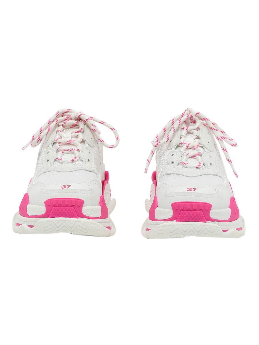 Balenciaga Women White and Fluo Pink Triple S Sneakers