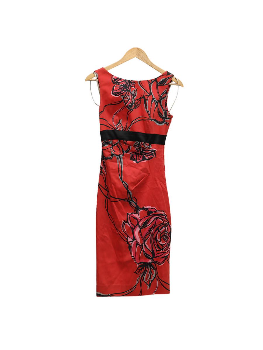 Red & Black Rose Print Dress/Size-UK-8