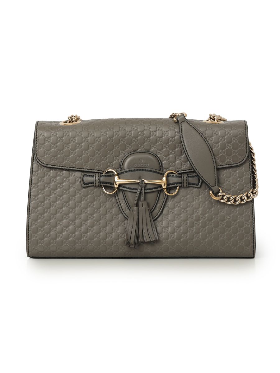 Gucci Grey Micro Guccissima Leather Medium Emily Chain Shoulder Bag