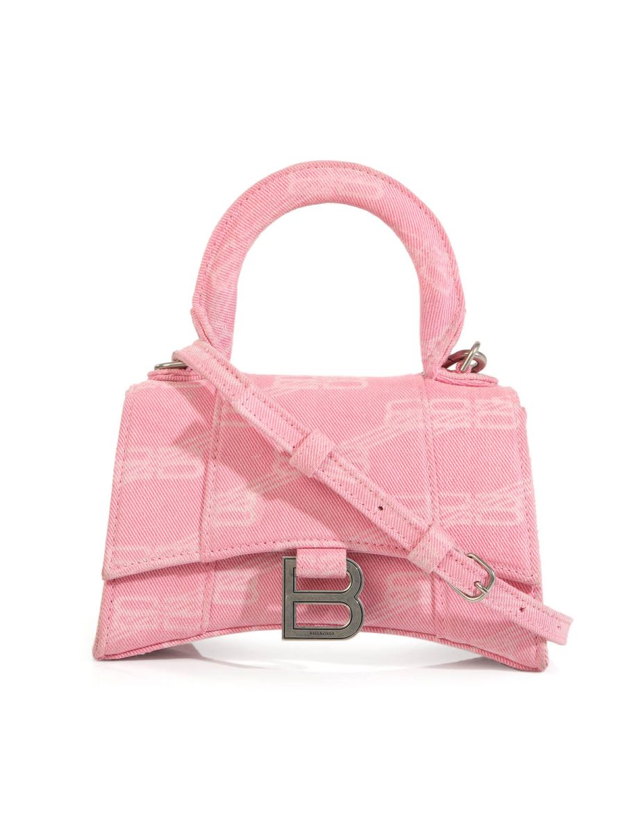 Hourglass XS BB Monogram Washed Denim Pink Top Handle Bag