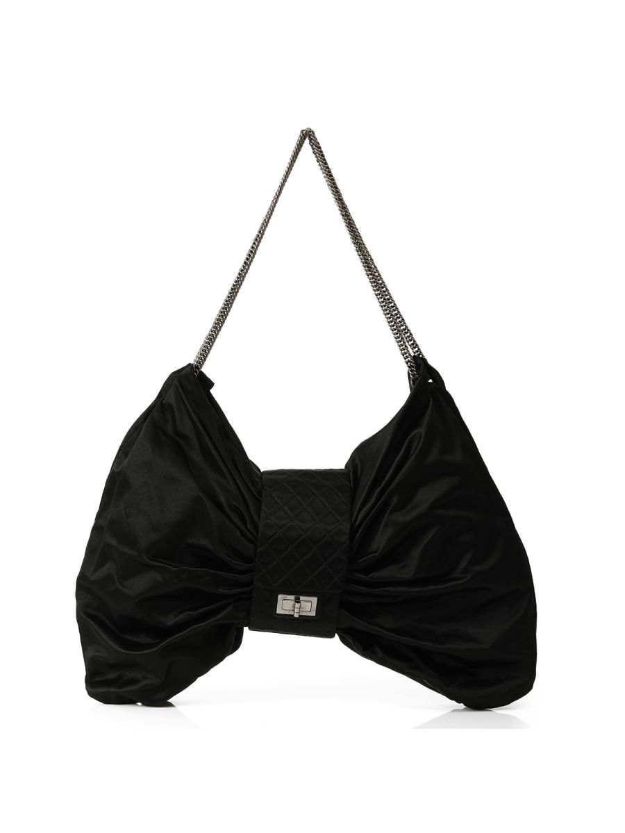 Chanel Black Satin Bow Shoulder Bag Small