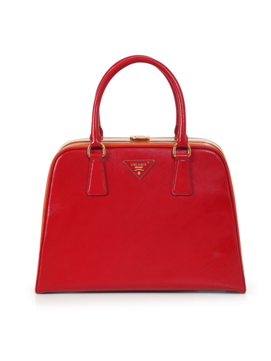 Prada Red/Orange Saffiano Vernice Frame Bag Medium