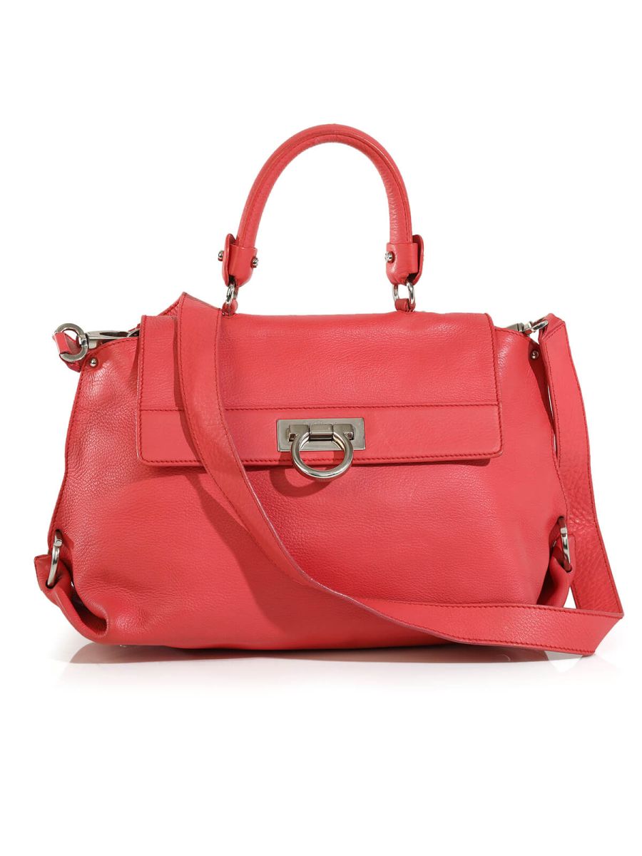 Pink Leather Sofia Handle Bag with Strap
