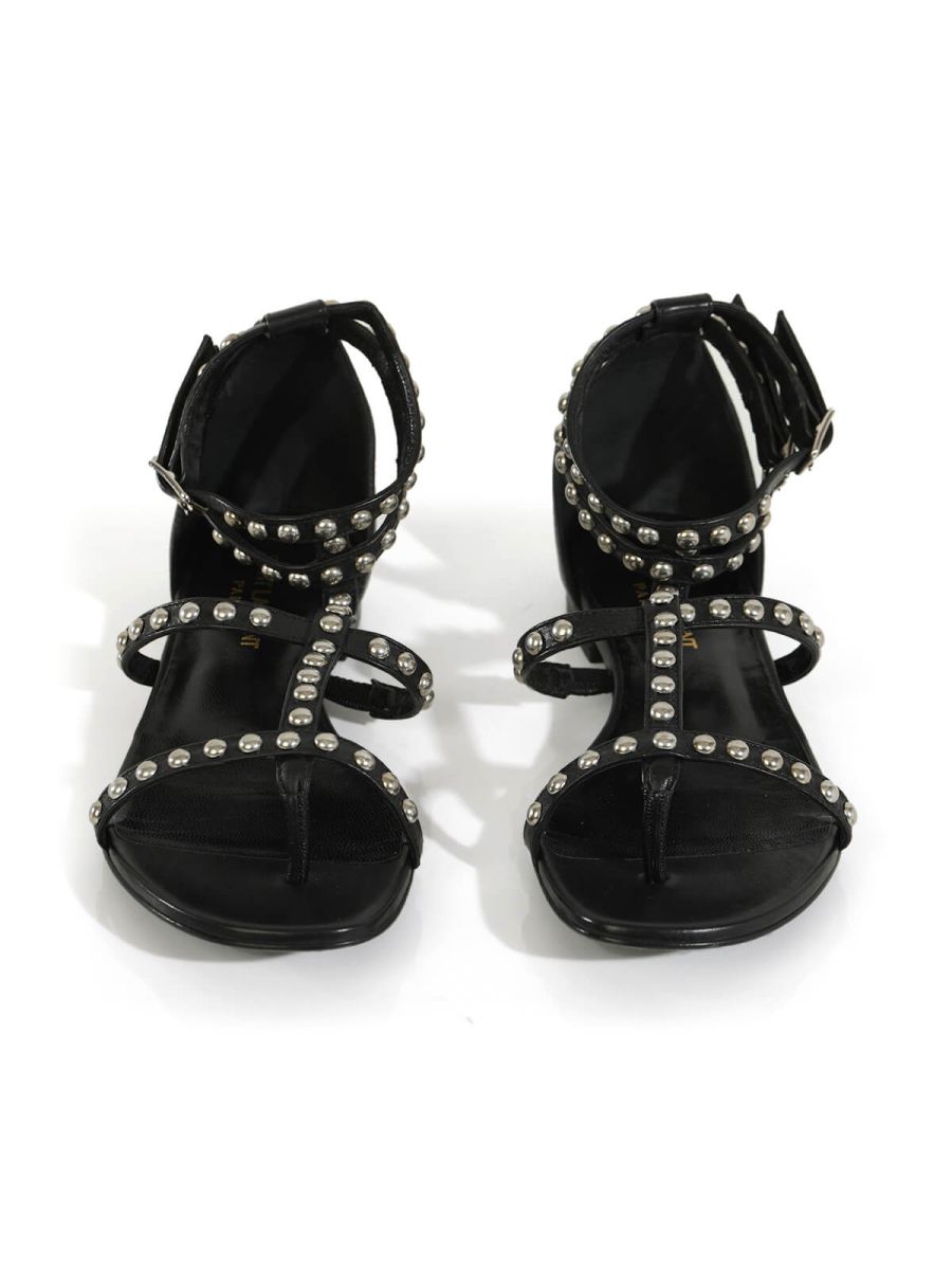 Black Leather Studded Accents Gladiator Sandals/Size-36EUR