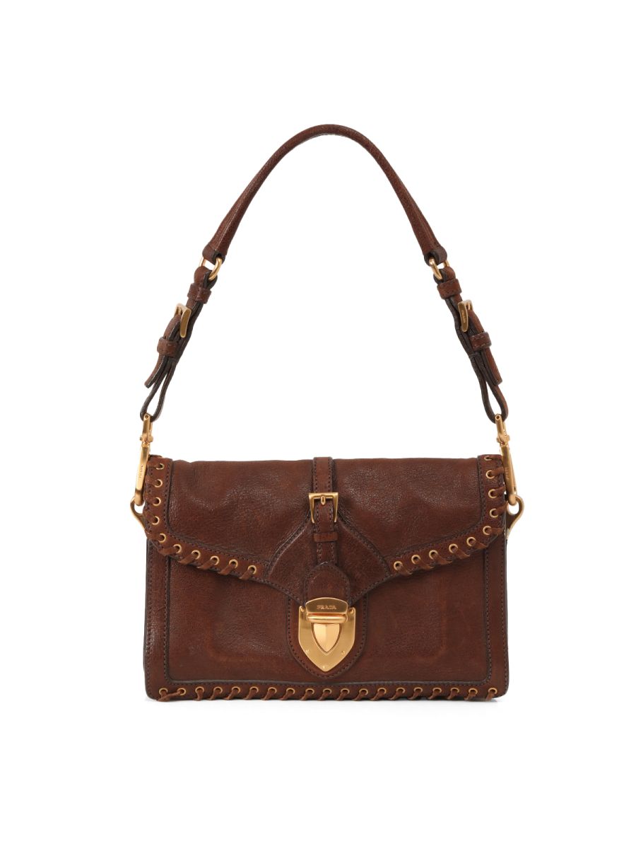 Prada Vintage Brown Leather Shoulder Bag One Size