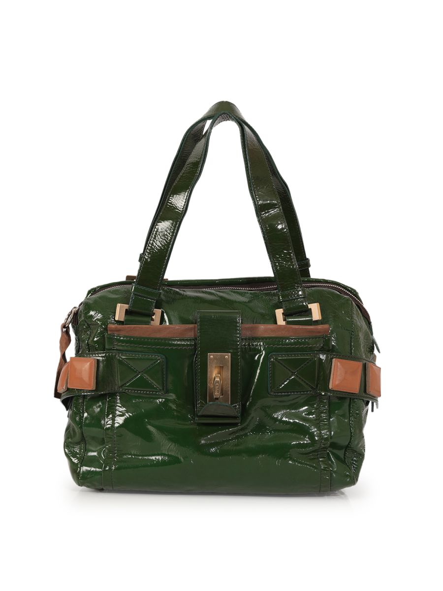 Chloe Green Patent Leather Audra satchel Medium