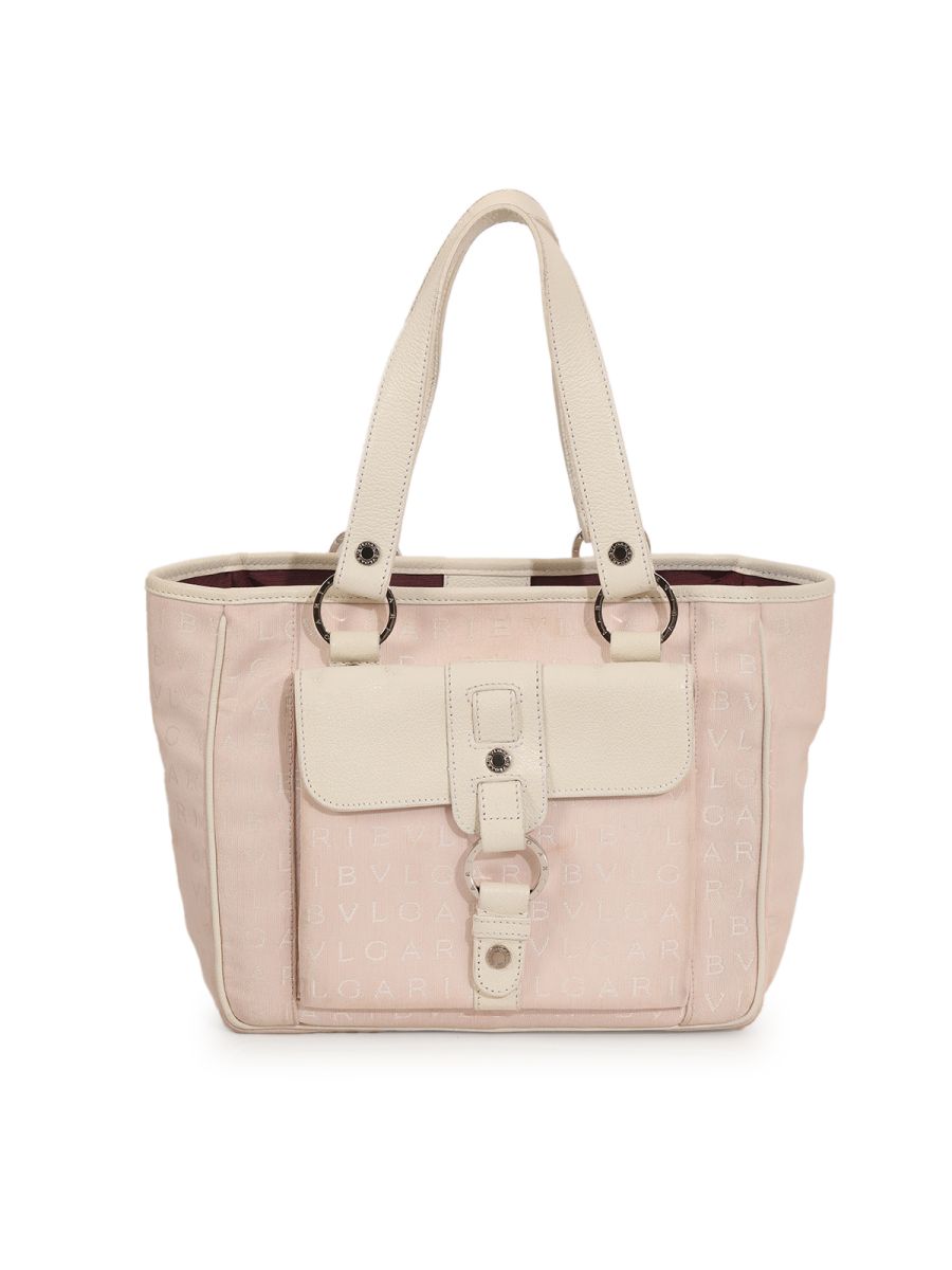 Bvlgari Pink And White Monogram Canvas Tote One Size