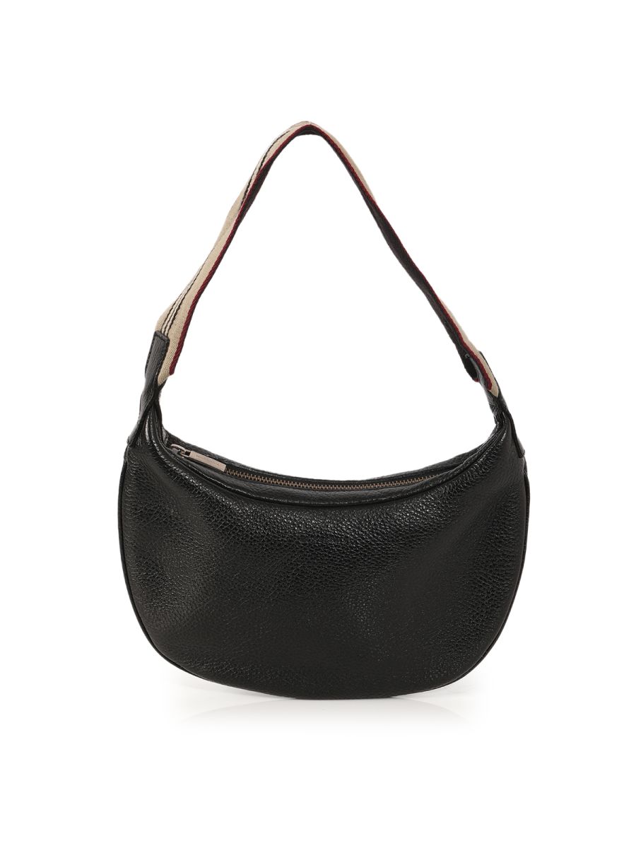 Burberry Black Leather Canvas Strap Hobo Bag Small