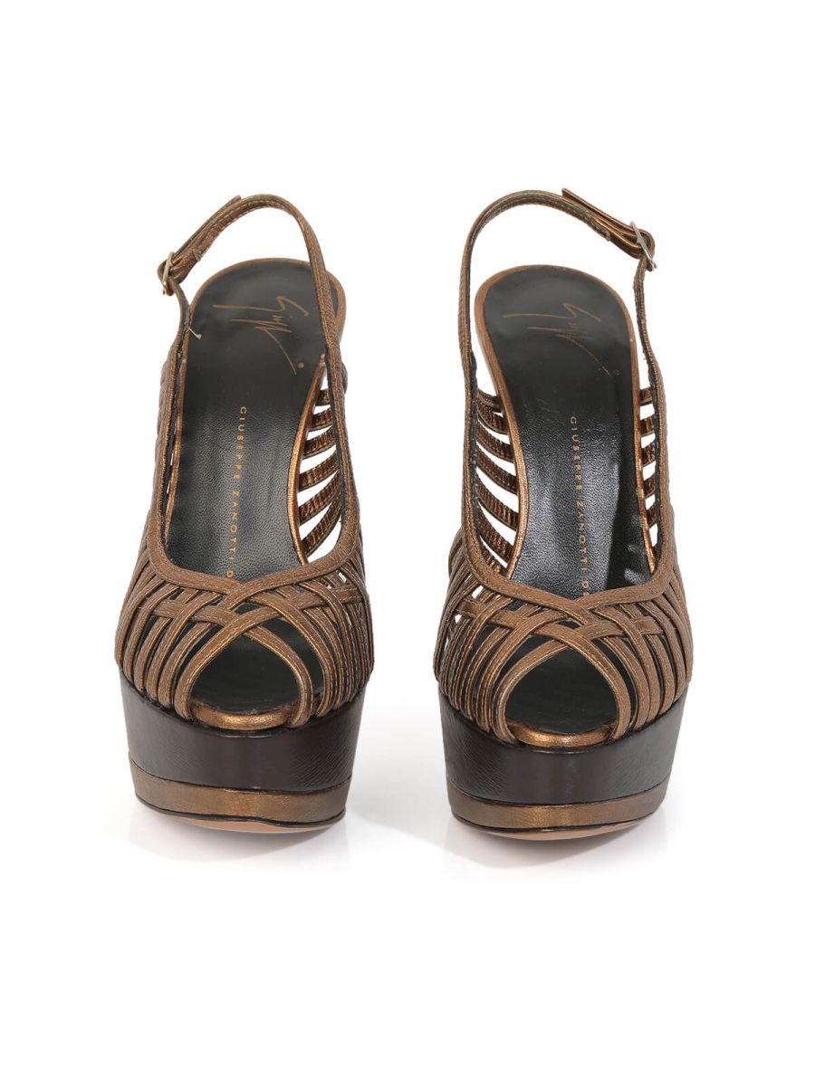 Copper Platform Peep Toe Sandals/Size-35EUR