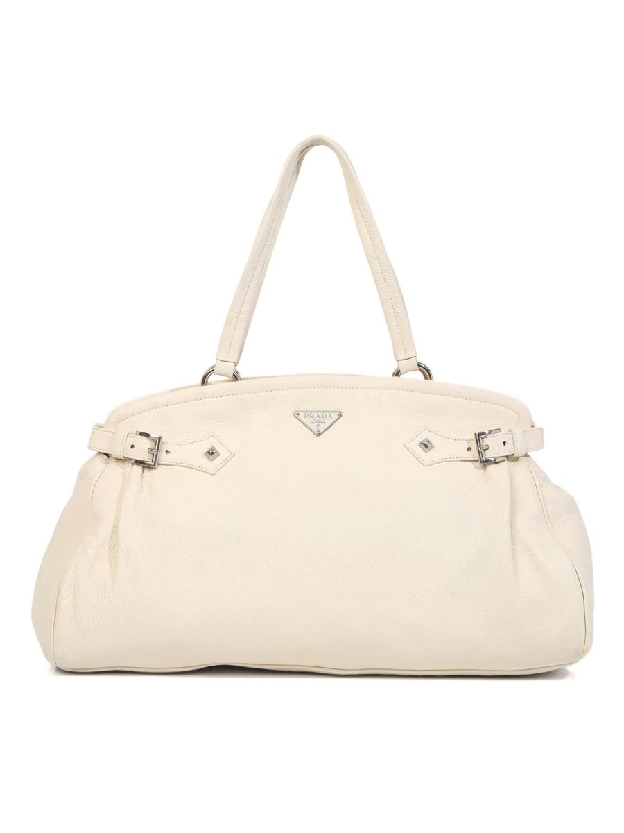 Vitello Diano White Pebbled Leather Shoulder Bag