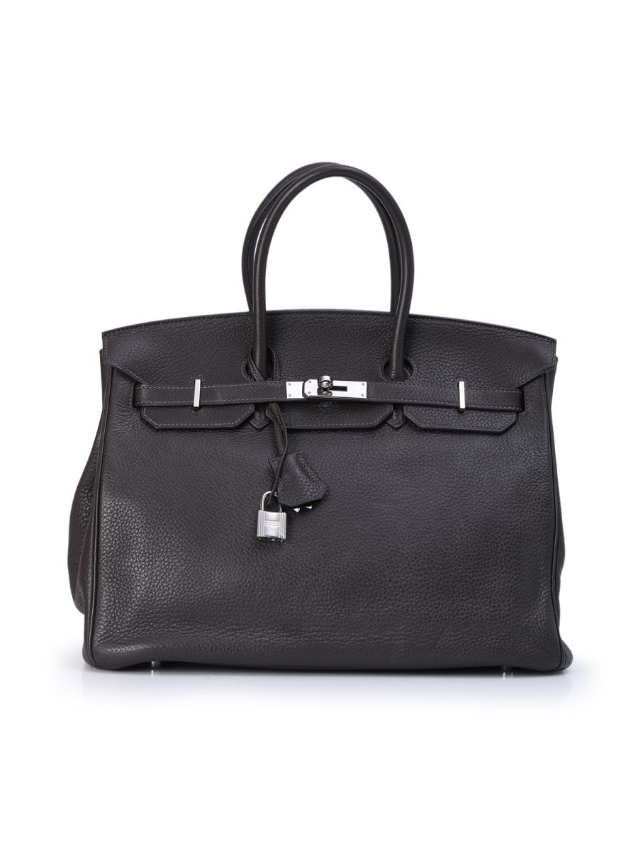 Hermes Chocolate Clemence Leather Birkin 35 With Silver Hardware