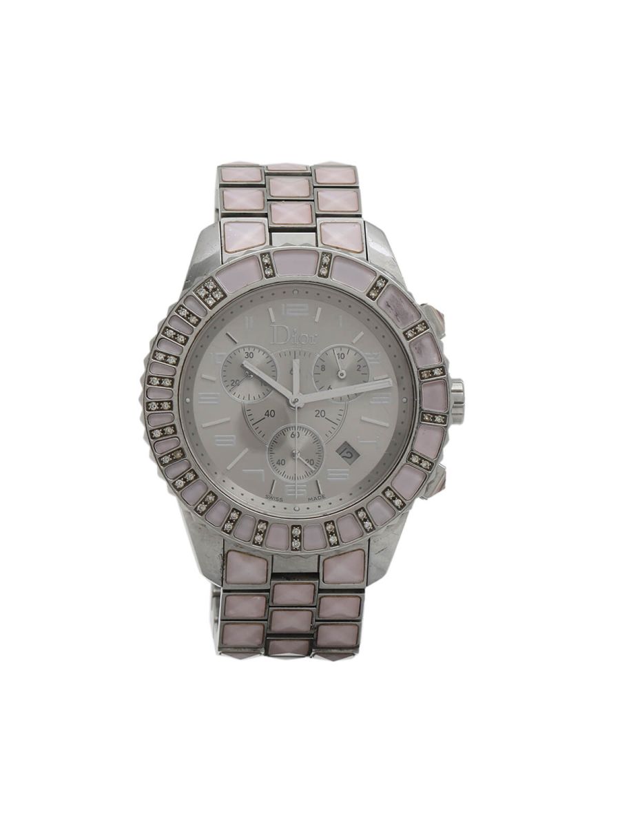 Pink/Silver Stainless Crystal Diamond Women's Wrist Watch with Extra Chain Links/Dial Size-38MM