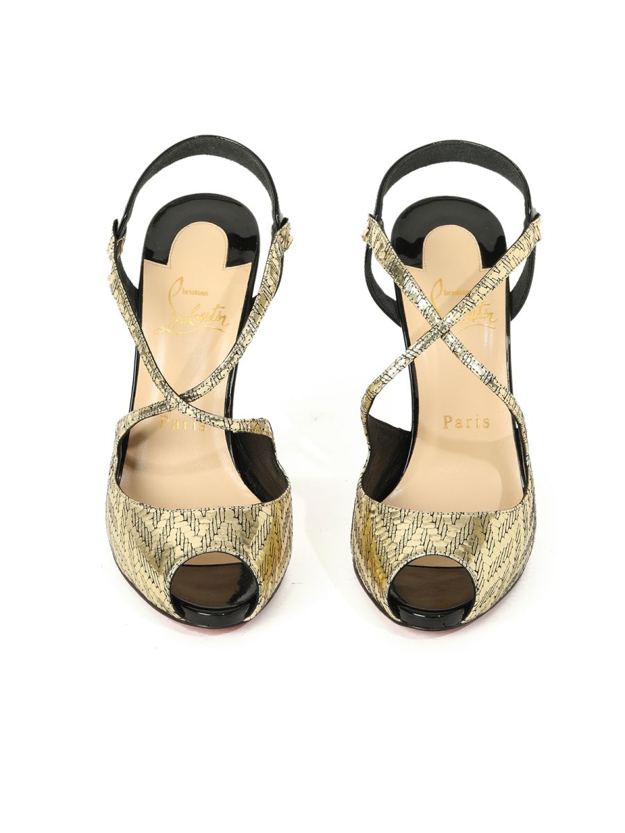 Christian Louboutin Gold Criss-Cross Peep Toe Sling Back Sandals Size-37