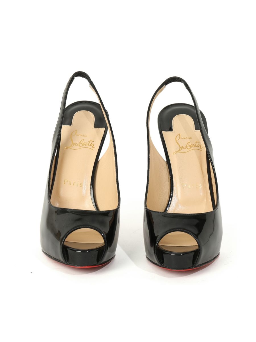Christian Louboutin black Lady Peep patent leather Slingback pumps Size: 38.5