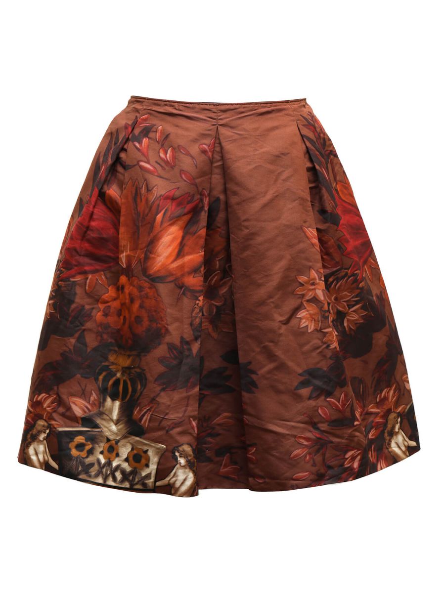 Floral Fabric Flowing Pleat Mini Skirt/Size-44