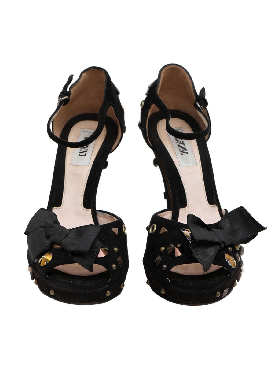 Black Studded Suede Block Heels/Size-36