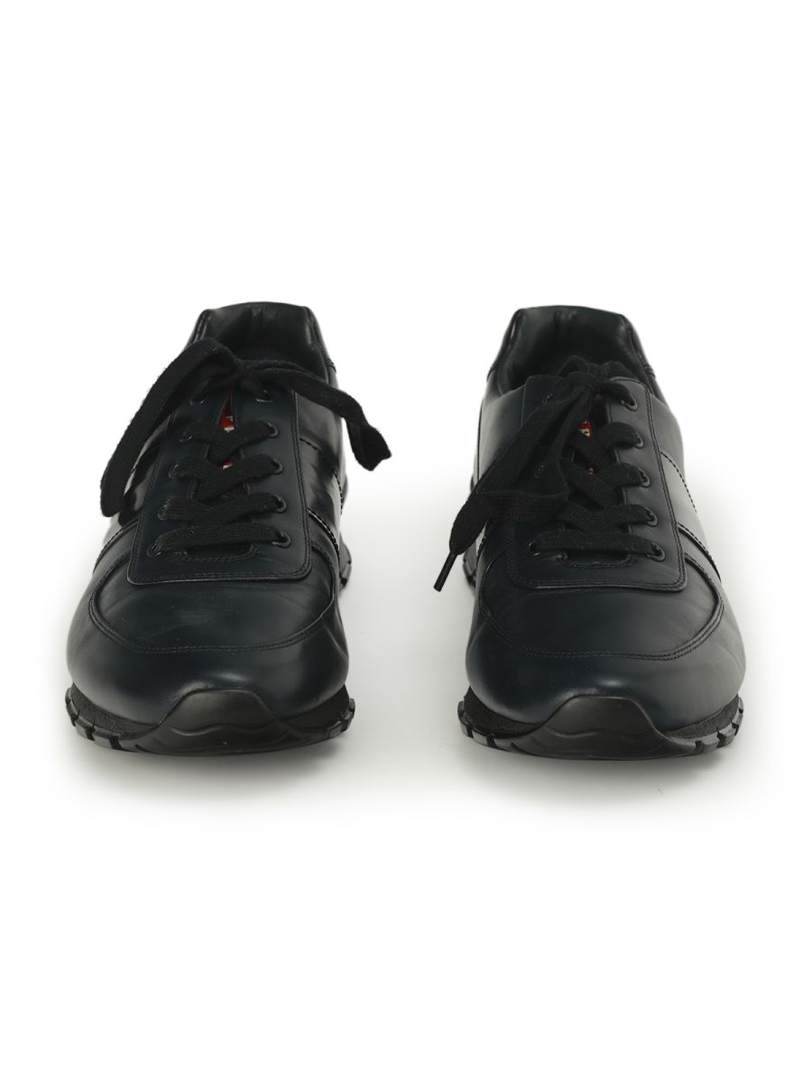 Prada Sport Black Leather Low Top Sneakers Leather CC Cap Toe Pumps 40.5