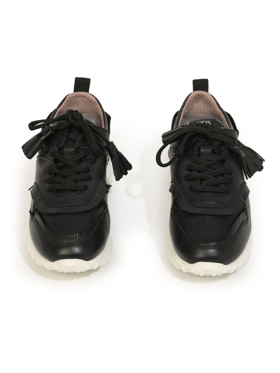 TOD'S Black Leather Lace UP Sneaker/ 38.5S