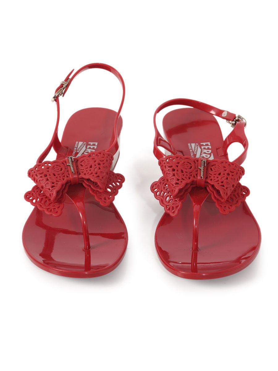 Salvatore Ferragamo Pandy Bow Jelly Thong Sandal Rosso Red