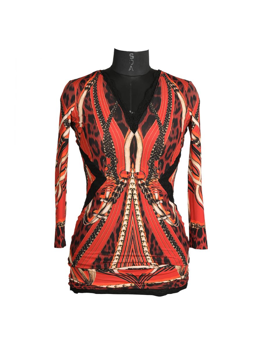 Red and Black Printed Dress/Size-38