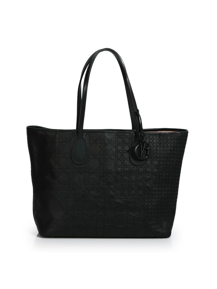Christian Dior Black Cannage Quilted Rosato Canvas Panarea Shopping Tote Bag Medium