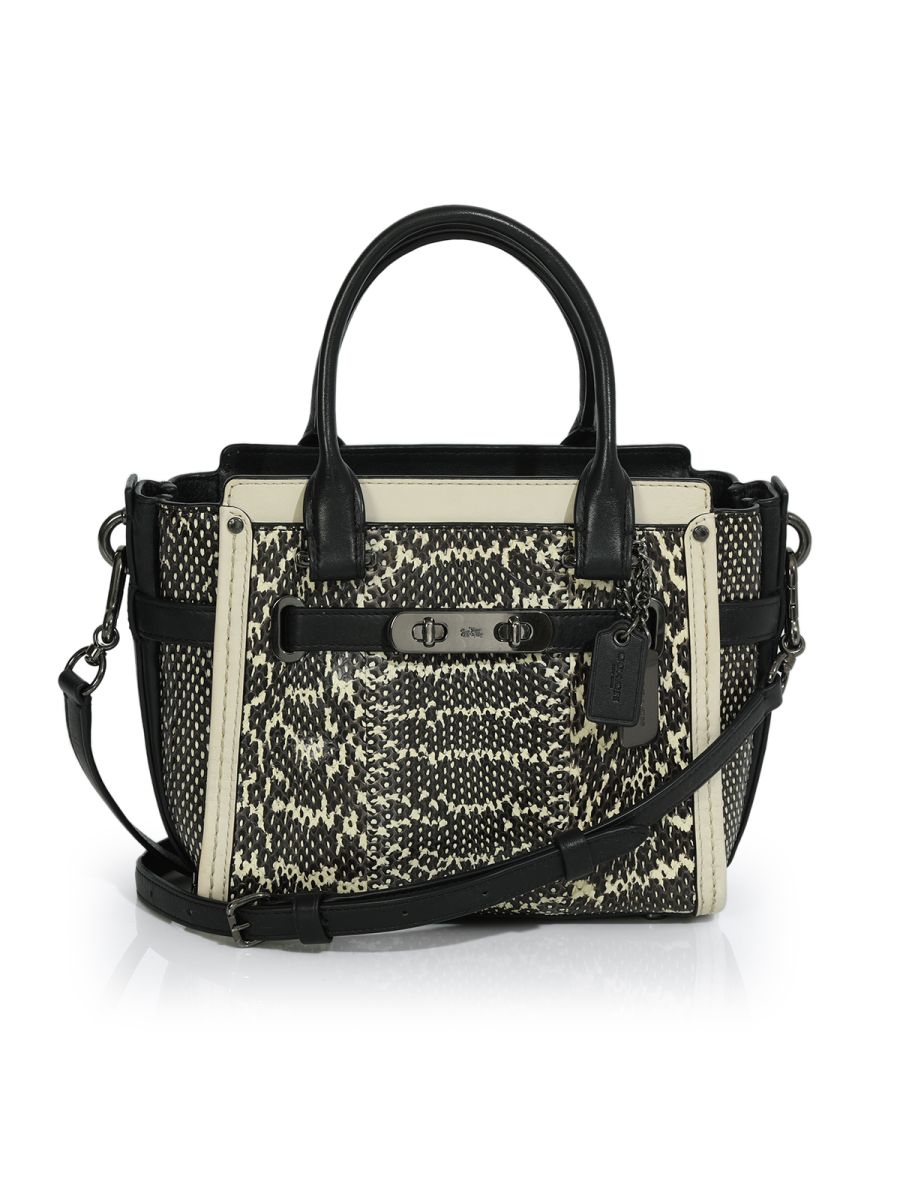 Coach Black/Beige Snakeskin Effect and Leather Swagger 20 Tote Small