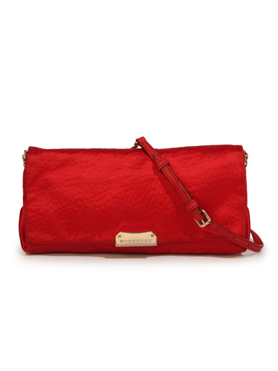 Burberry Red Satin Leather Trim Crossbody Bag