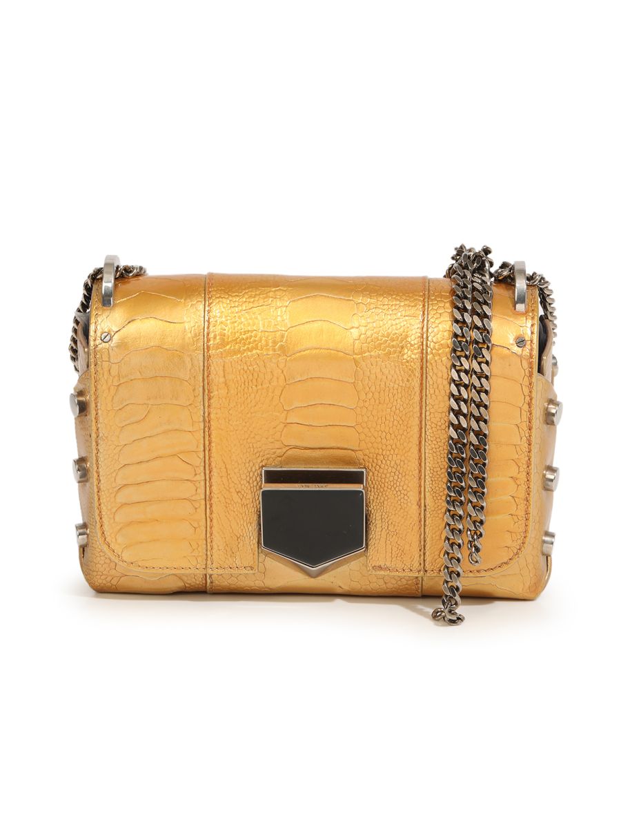 Jimmy Choo Golden Leather Croc style Lockett City Bag