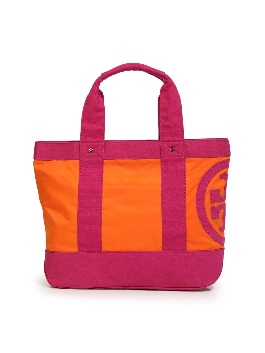 Tory Burch Magenta Orange Polyester Canvas Everyday Tote Bag