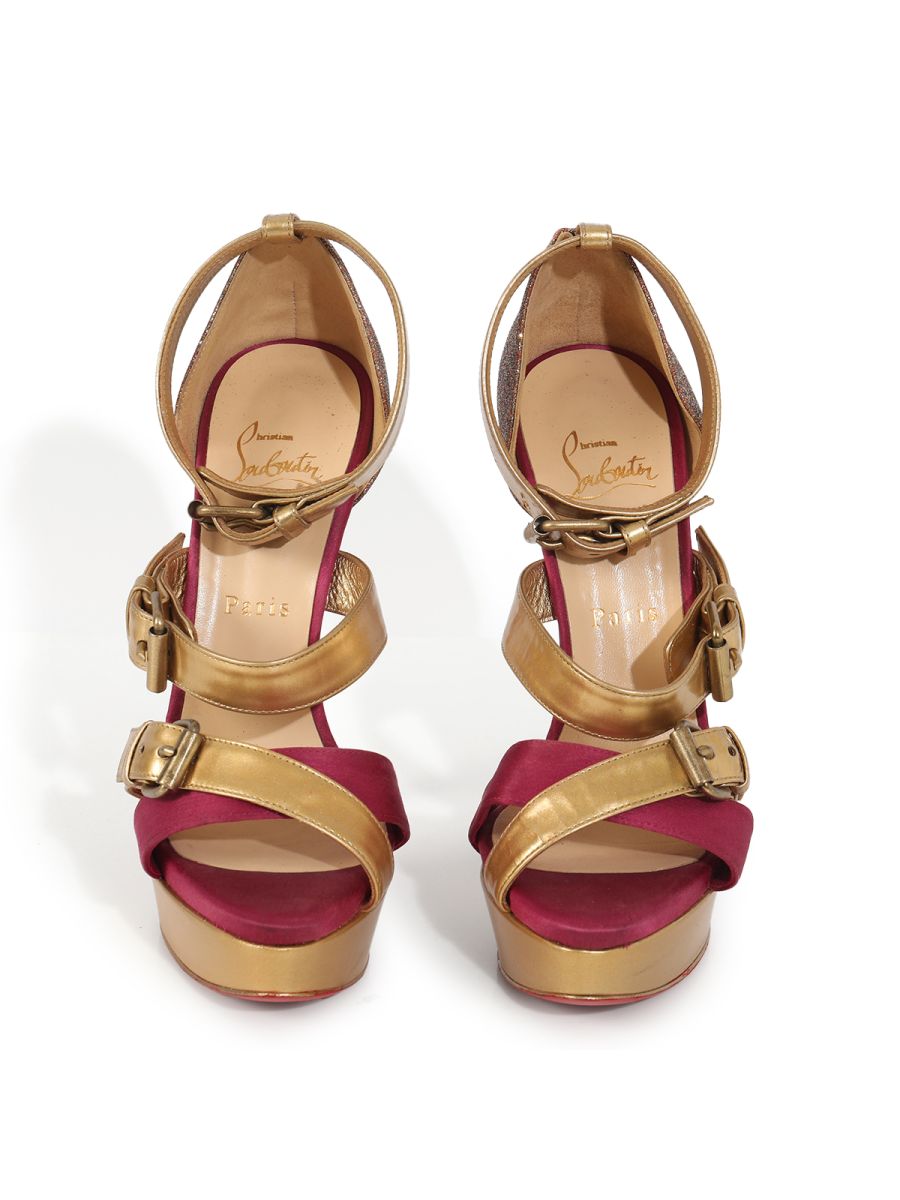 Christain Louboutin Pink Satin and Leather Ambertina Platform Sandals Size- 38