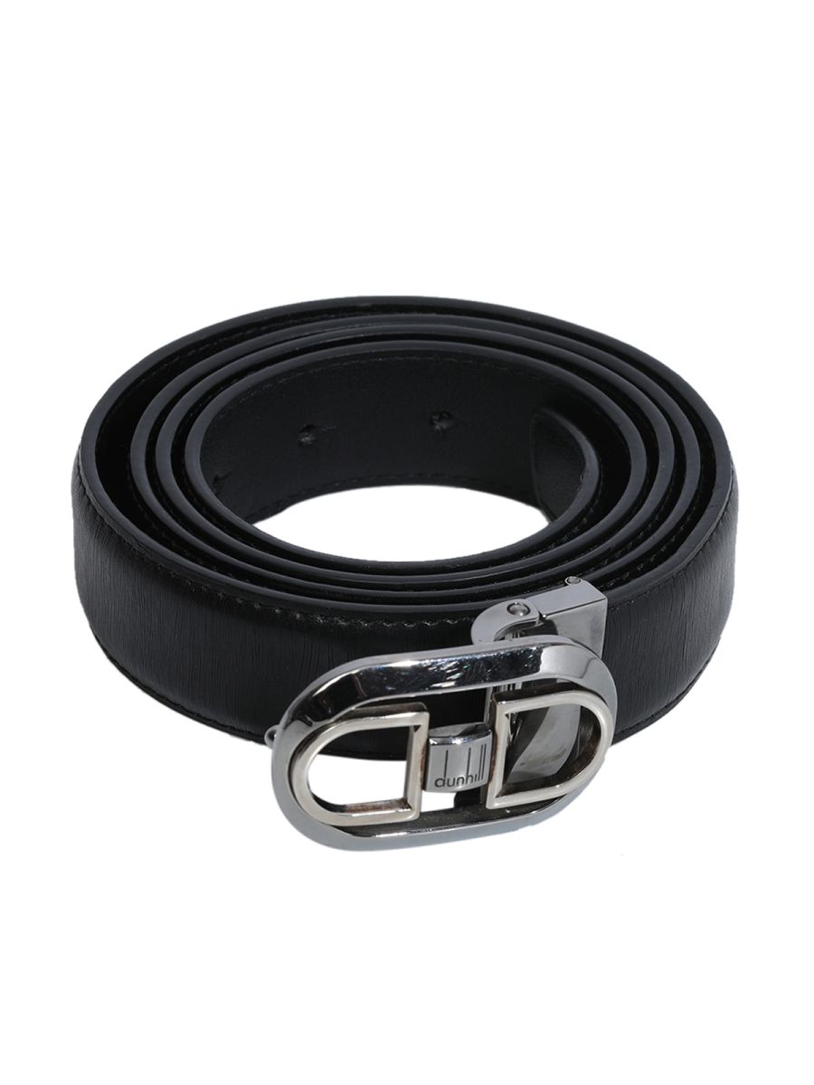 Dunhill Black Leather Logo Buckle Men's Belt Size- 44"