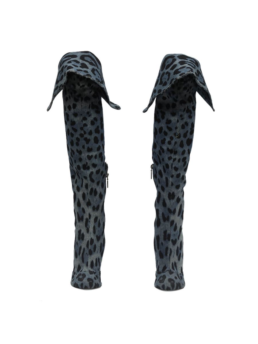Denim Leopard Boots/Size-39
