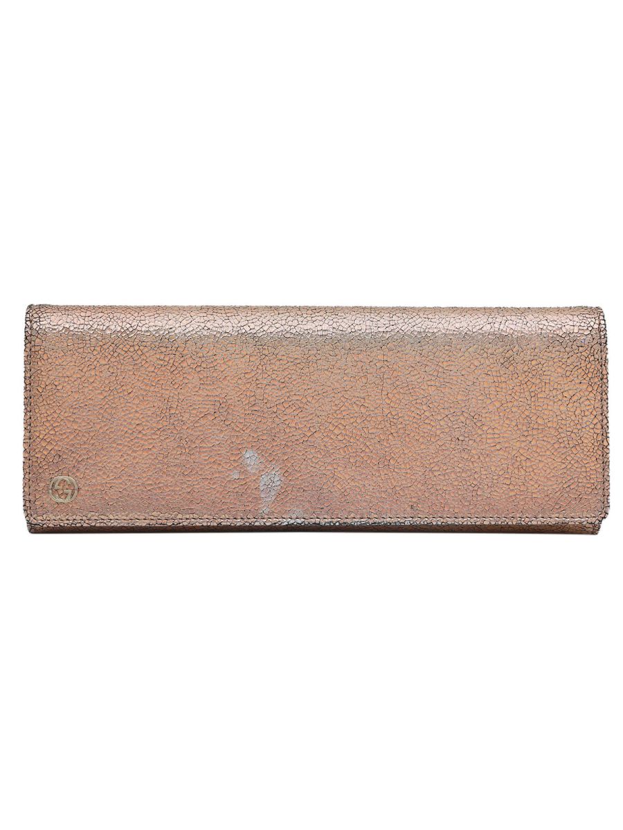 GG Logo Rose Gold Metallic Long Flap Wallet