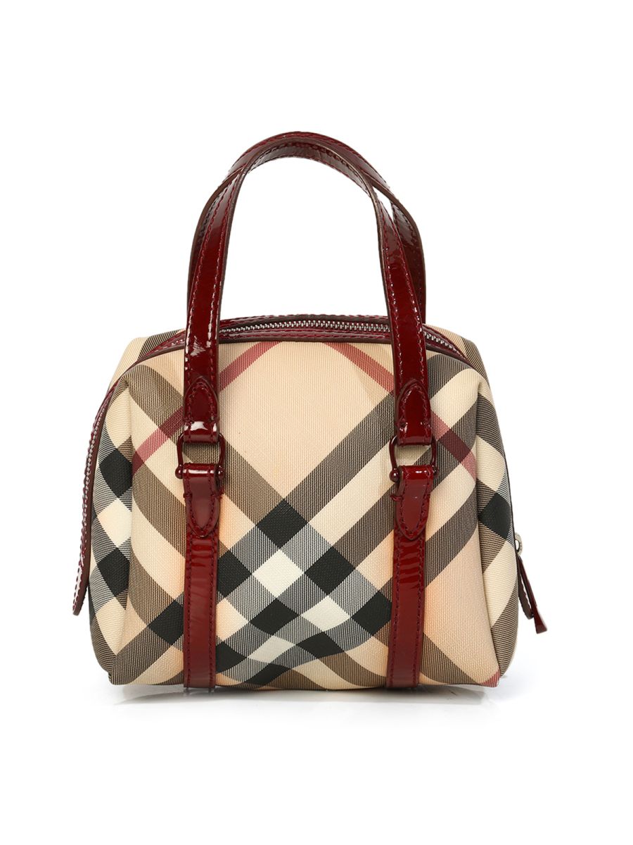 Burberry Beige/Maroon Supernova Check Coated Canvas and Leather Mini Alchester Bowler Bag