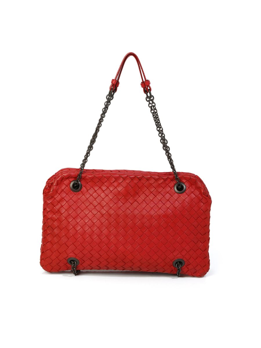 Bottega Veneta Red Intrecciato Nappa Leather Duo Shoulder Bag