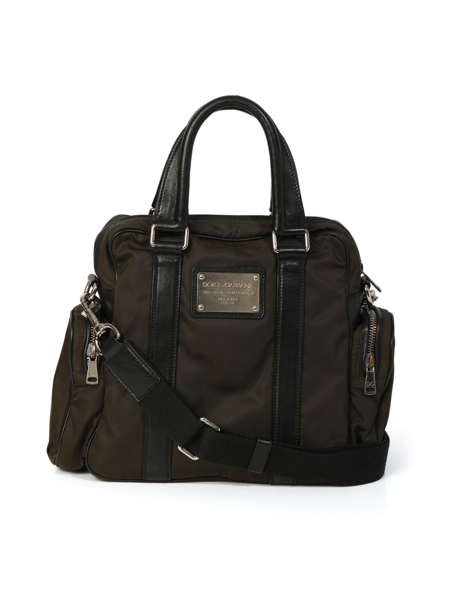 Dolce & Gabbana Black Nylon Leather Trim satchel