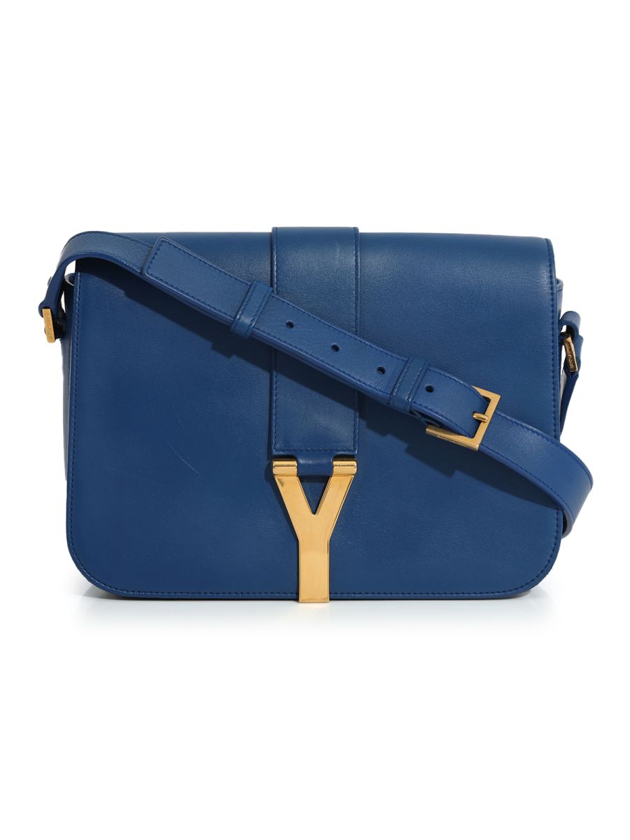 Auth YSL Yves Saint Laurent Crossbody Bag Blue Denim & Black