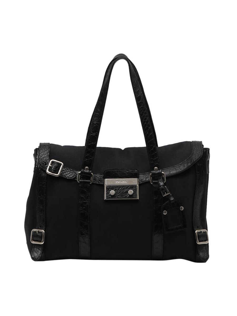 Black Large Fabric & Leather Messenger Bag