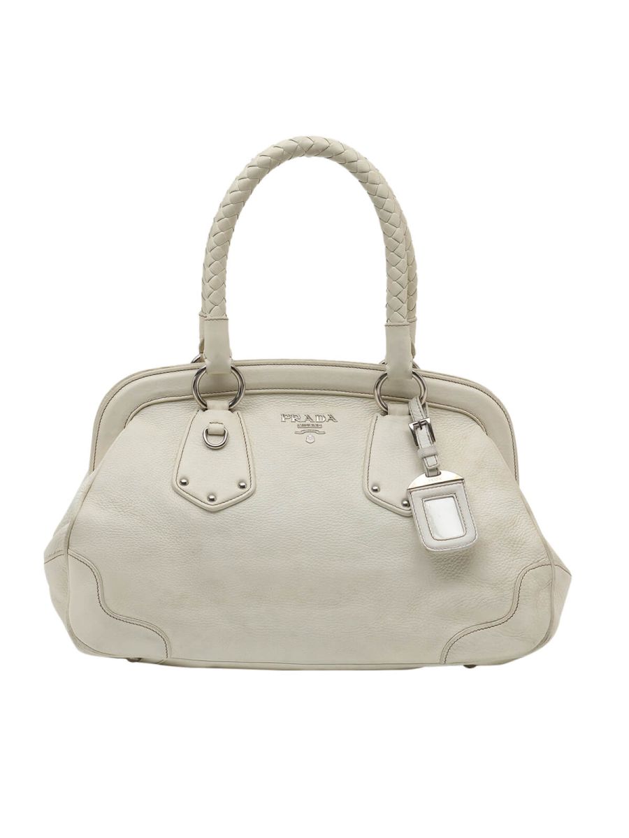 White Leather Vitello Daino Shoulder Bag