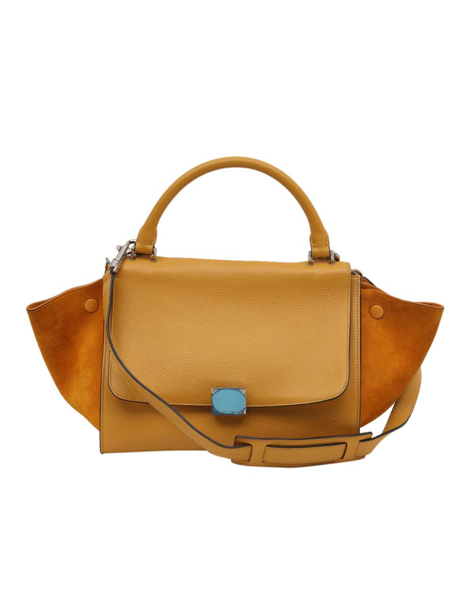 Mustard Leather & Suede Satchel Bag with Strap