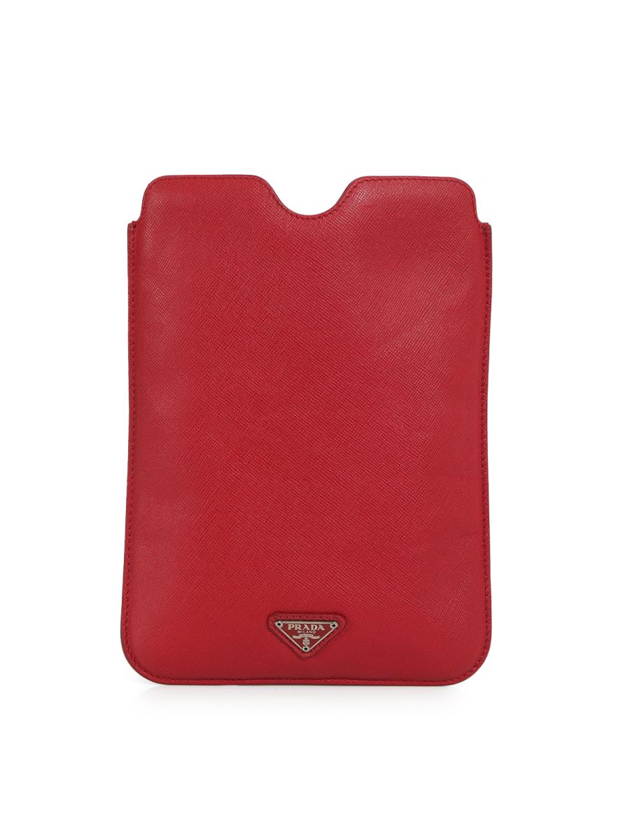 Prada Red Saffiano Leather Mini Ipad Sleeve One Size